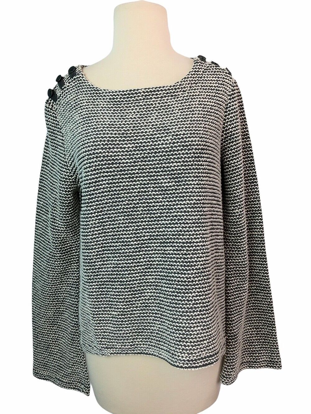 M Roxy Gray Textured Sweater Button Shoulder